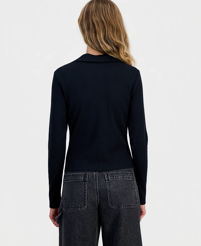 Ultra Flirt Juniors' Zip-Front Ribbed Knit Top