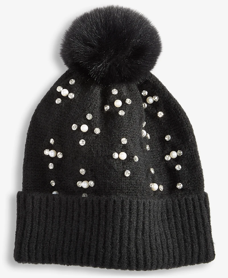 I.n.c. International Concepts Women's Imitation-Pearl Cable-Knit Beanie, Macy's Exclusive