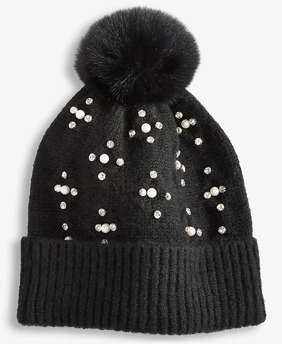 I.n.c. International Concepts Women's Imitation-Pearl Cable-Knit Beanie, Macy's Exclusive