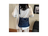 Susu Women's Rework Tote Bag Crossbody Shoulder Washed Blue Mini Satchel Top Handle Everyday Casual Handbag
