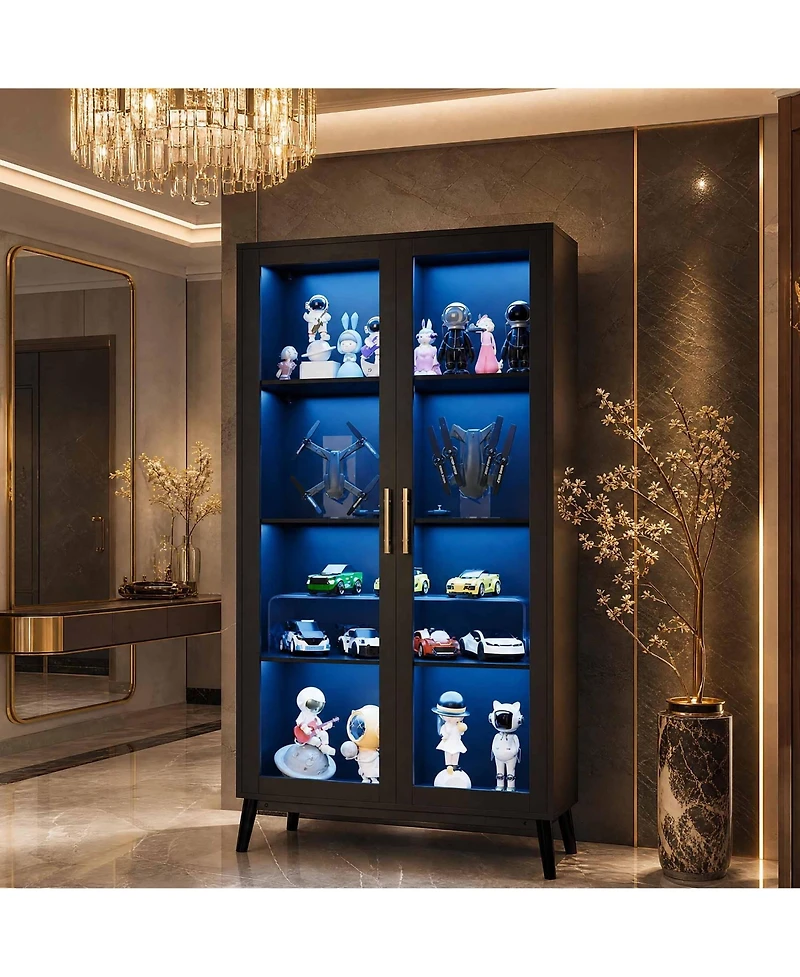 gaomon Set of 2 Glass Display Cabinet with Led Lights