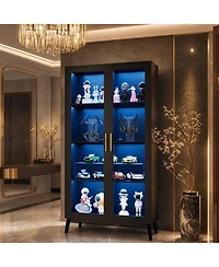 gaomon Set of 2 Glass Display Cabinet with Led Lights
