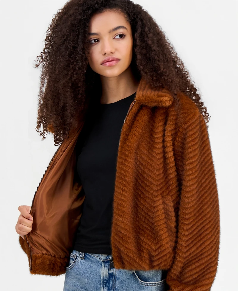 CoffeeShop Women's Faux-Fur Chevron Jacket, Created for Macy's