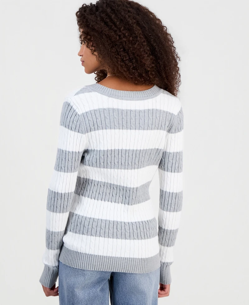 Madden Girl Juniors' Longline V-Neck Cable-Knit Sweater
