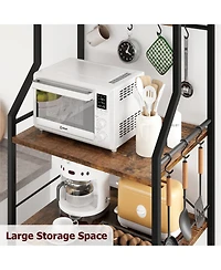 gaomon kitchen baking rack, microwave rack with 2 large metal wire baskets, coffee bar, 5-tier multifunctional storage 8 hooks