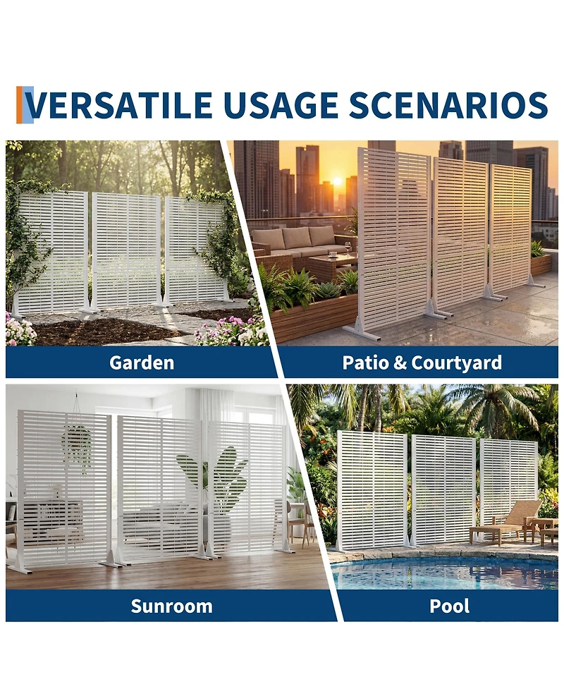 6x4FT Outdoor Metal Privacy Screen, Louvered Decorative Privacy Fence, Steel Garden Partition with Hooks and Ground Anchors