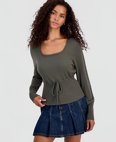Hooked Up by Iot Juniors' Tie-Detail Sweater