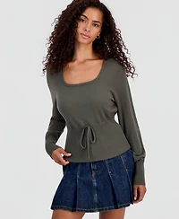 Hooked Up by Iot Juniors' Tie-Detail Sweater