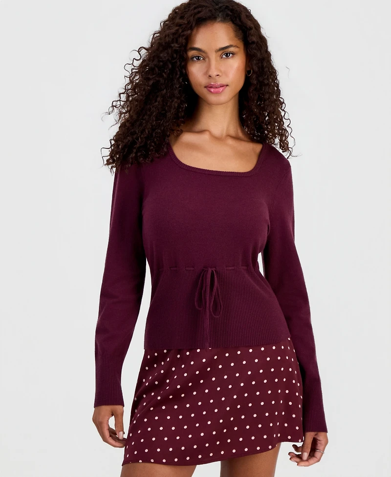 Hooked Up by Iot Juniors' Tie-Detail Sweater