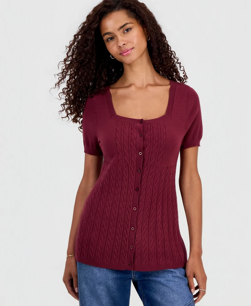 Hooked Up by Iot Juniors' Short-Sleeve Babydoll Sweater