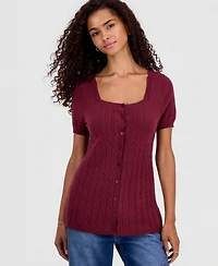 Hooked Up by Iot Juniors' Short-Sleeve Babydoll Sweater