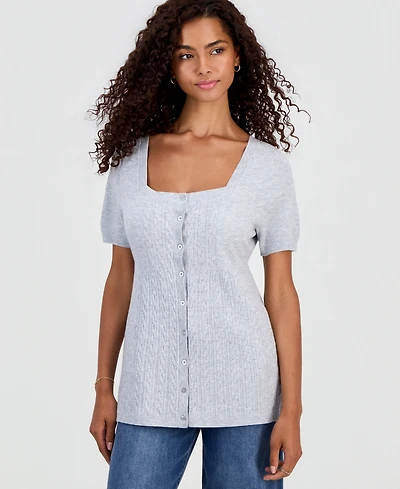 Hooked Up by Iot Juniors' Short-Sleeve Babydoll Sweater