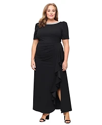 Alex Evenings Plus Embellished Boat-Neck Cascade Ruffle Gown