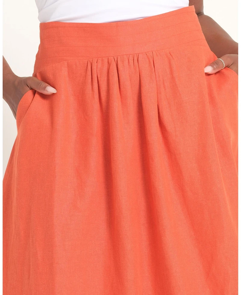 Estelle Women's Kaia Linen Gathered A-Line Midi Skirt