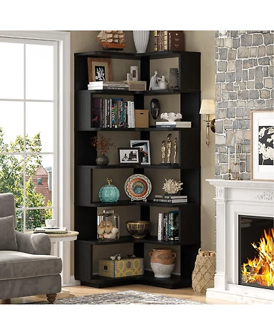 Aheaplus 6-Tier Corner Bookshelf, Space-saving Bookcase Display Storage Shelf