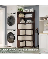 Aheaplus 6-Tier Corner Bookshelf, Space-saving Bookcase Display Storage Shelf
