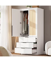 gaomon Armoire Wardrobe Closet, 69.5 inch Wooden Wardrobe Cabinet with 3 Drawers, Hanging Rod, 2 Doors Clothing Storage Cabinet for Bedroom