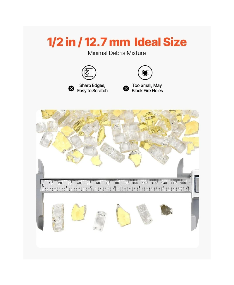 Cozito Fire Glass, 10 lb Reflective Crushed Fireplace Rocks, 1/2 inches