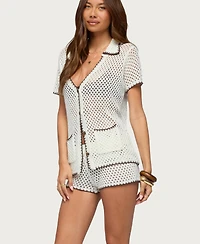 Edikted Women's Rocca Contrast Button Up Crochet Top