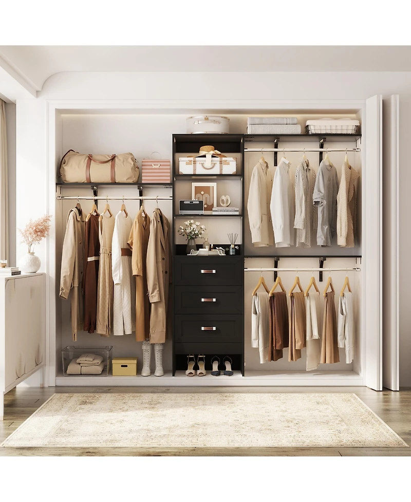 Aheaplus Closet Organizer System with Hanging Rods and Shelves, Wardrobe Drawers