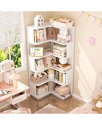 Aheaplus 5-Tier Corner Bookshelf, Space-saving Bookcase Display Storage Shelf