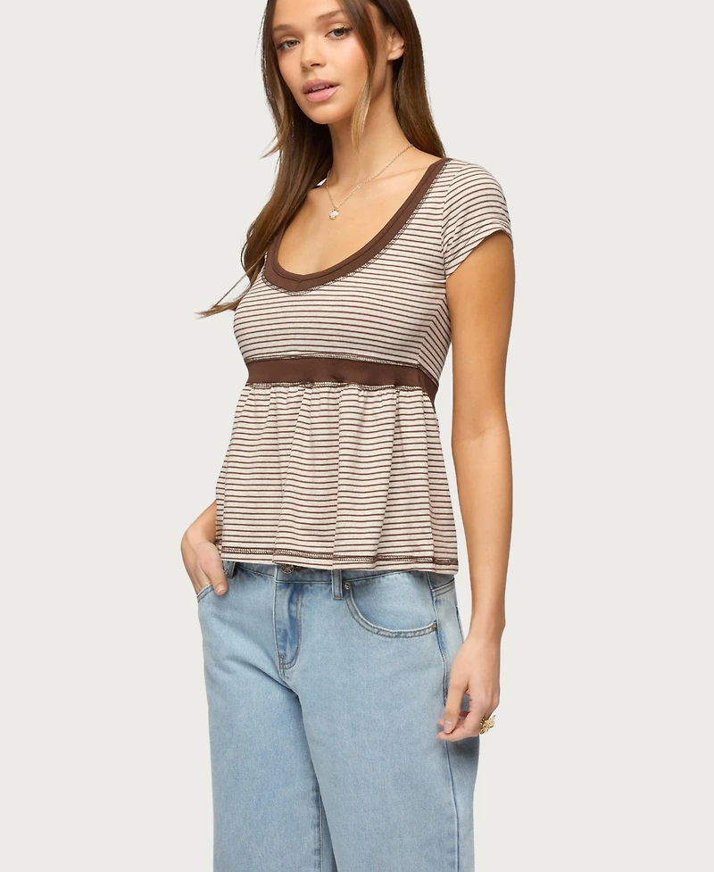 Edikted Women's Sady Contrast Striped Babydoll Top