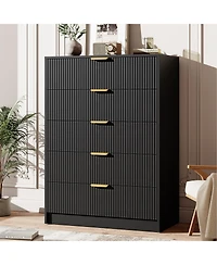 gaomon Fluted 5 Drawers Dresser For Bedroom, Wide Modern Chest of with Metal Handles, Living Room, Entryway, Hallway