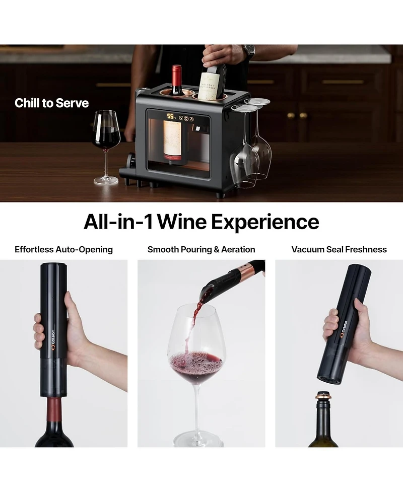 Ca'Lefort Electric Wine Chiller ,46-64degree(s)F Wine Cooler, All-in-1 Set Electric Opener and 2 Glasses, for Home/Office, Gift