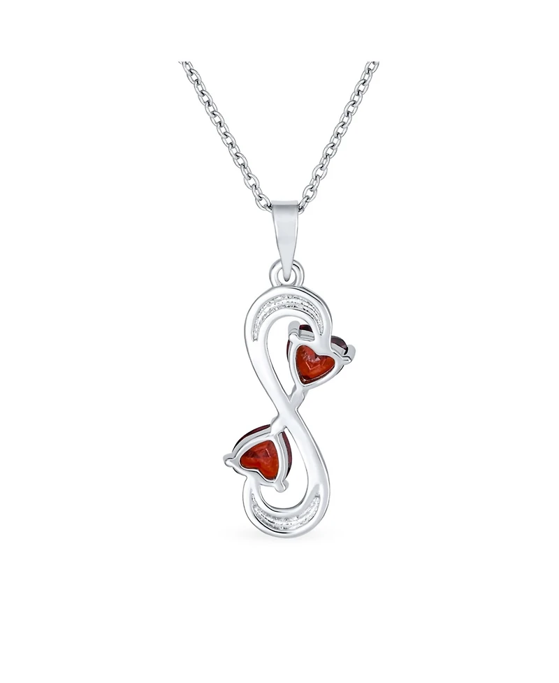 Bling Jewelry Forever Love Double Ruby Cubic Zirconia Infinity Hearts Necklace Pendant Sterling Silver