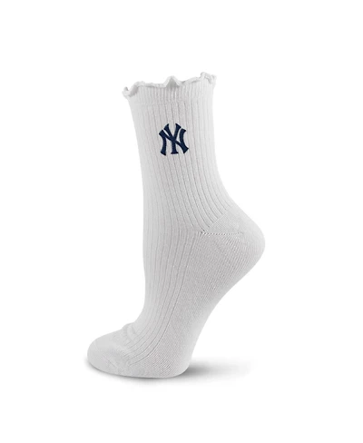 Pro Compression Women's White New York Yankees Logo Lettuce Hem Quarter Socks