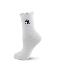 Pro Compression Women's White New York Yankees Logo Lettuce Hem Quarter Socks