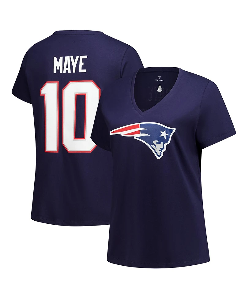 Fanatics Women's Drake Maye Navy New England Patriots Plus Name Number V-Neck T-Shirt