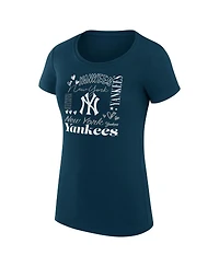 G-iii 4Her by Carl Banks Women's Navy New York Yankees Super-Slim Fit Lightweight Collage Team Graphic Crew Neck T-Shirt