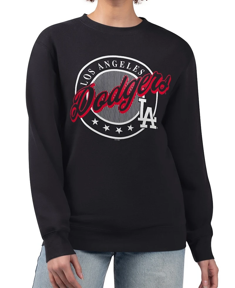 G-iii 4Her by Carl Banks Women's Black Los Angeles Dodgers Pinstripe Circle Team Fleece Pullover Sweatshirt
