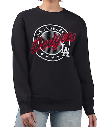 G-iii 4Her by Carl Banks Women's Black Los Angeles Dodgers Pinstripe Circle Team Fleece Pullover Sweatshirt