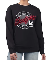 G-iii 4Her by Carl Banks Women's Black Los Angeles Dodgers Pinstripe Circle Team Fleece Pullover Sweatshirt