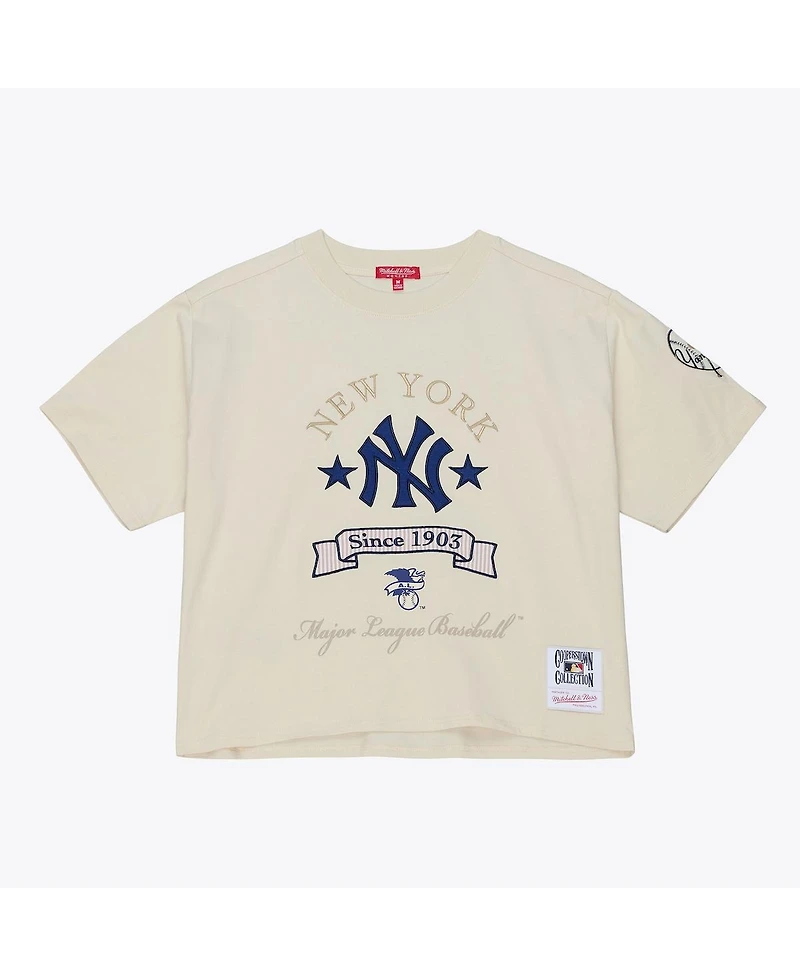 Mitchell Ness Women's Cream New York Yankees Cooperstown Yacht Rock Boxy Cropped T-Shirt