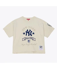 Mitchell Ness Women's Cream New York Yankees Cooperstown Yacht Rock Boxy Cropped T-Shirt