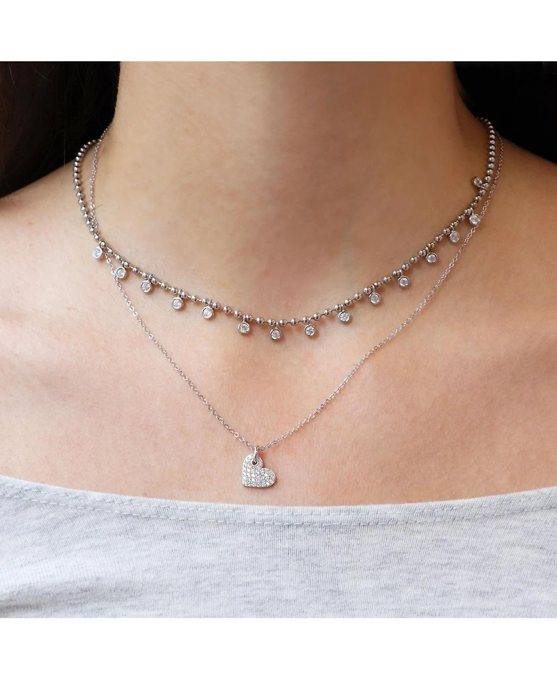 The Lovery Beaded Cz Dangle Necklace Sterling Silver