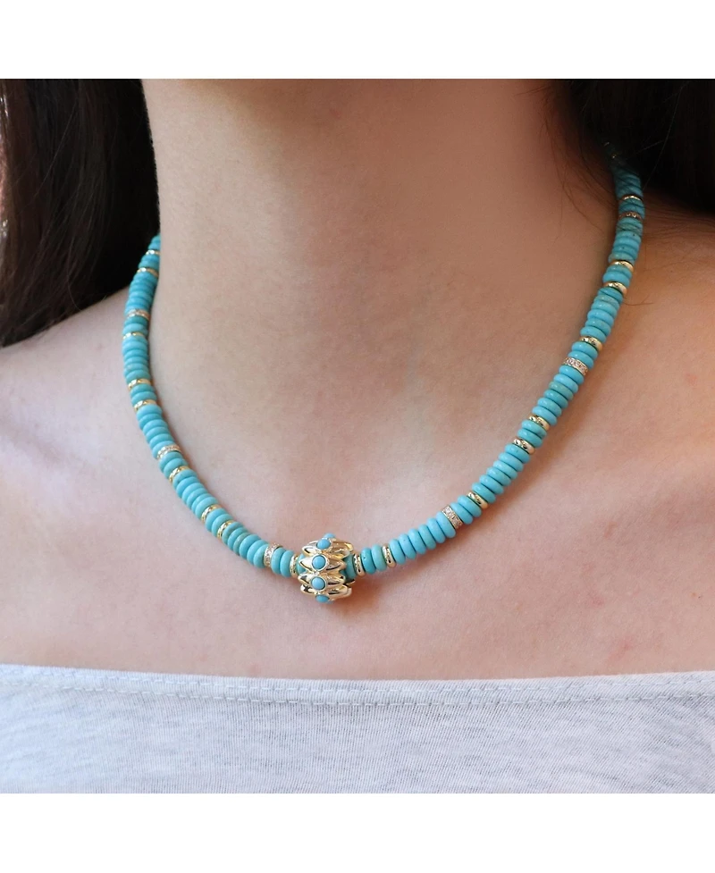 The Lovery Turquoise Bead Rondel Necklace 18K Gold Plated Over Brass