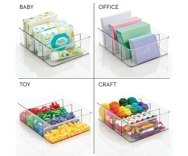 iDesign 4-Section Storage Bin for Pantry or Kitchen Cabinets, Clear