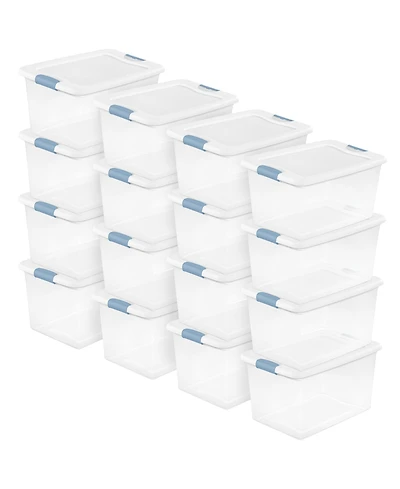 Sterilite 64Qt Latching Box Stackable Storage Container with Lid, White, 16 Pack