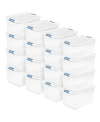 Sterilite 64Qt Latching Box Stackable Storage Container with Lid, White, 16 Pack