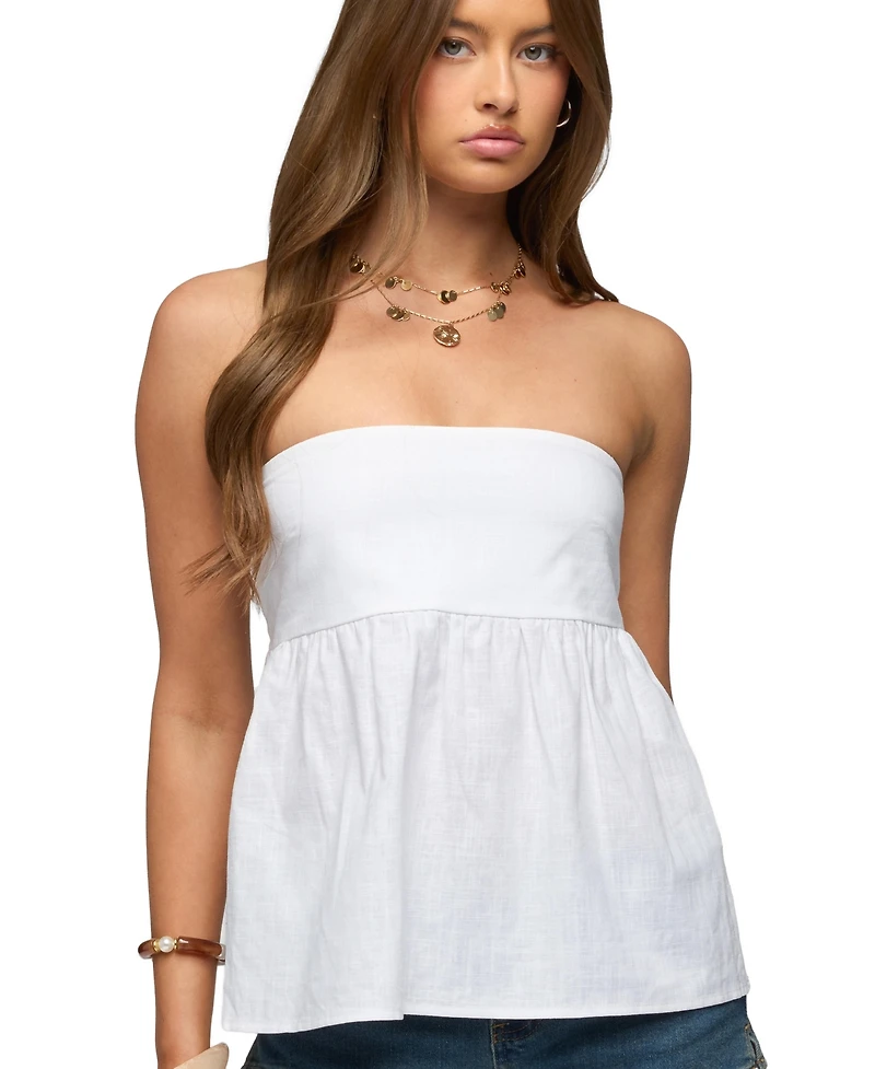 Edikted Women's Linen Look Strapless Babydoll Top