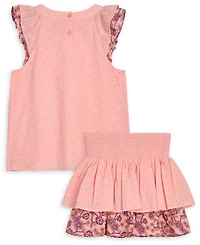 Scotch & Soda Girls' 4-6X Eyelet Ruffle Top and Tiered Skirt, 2-Piece Set
