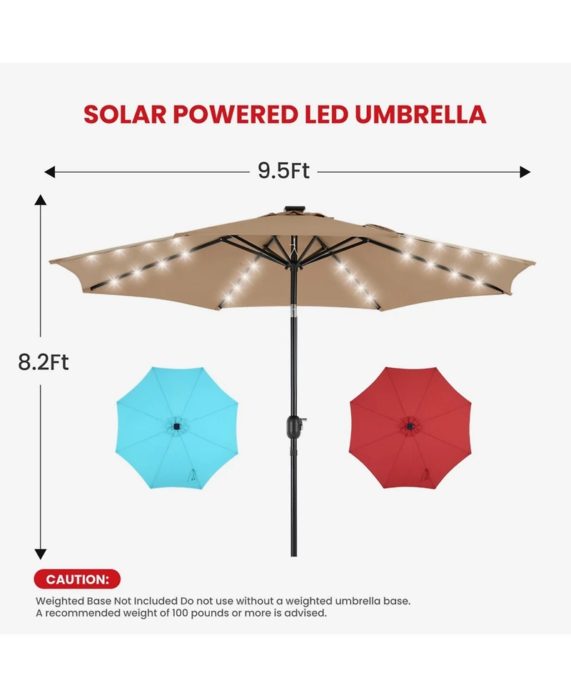 Yiortwo 9.5 Feet Solar Patio Umbrella with 32 Led Lights Tilt Crank Uv Resistant