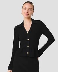 French Connection Women's Crinkle Knit Pointelle Long-Sleeve Top