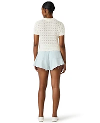 Steve Madden Women's Pointelle Ruffle Collared Cardigan