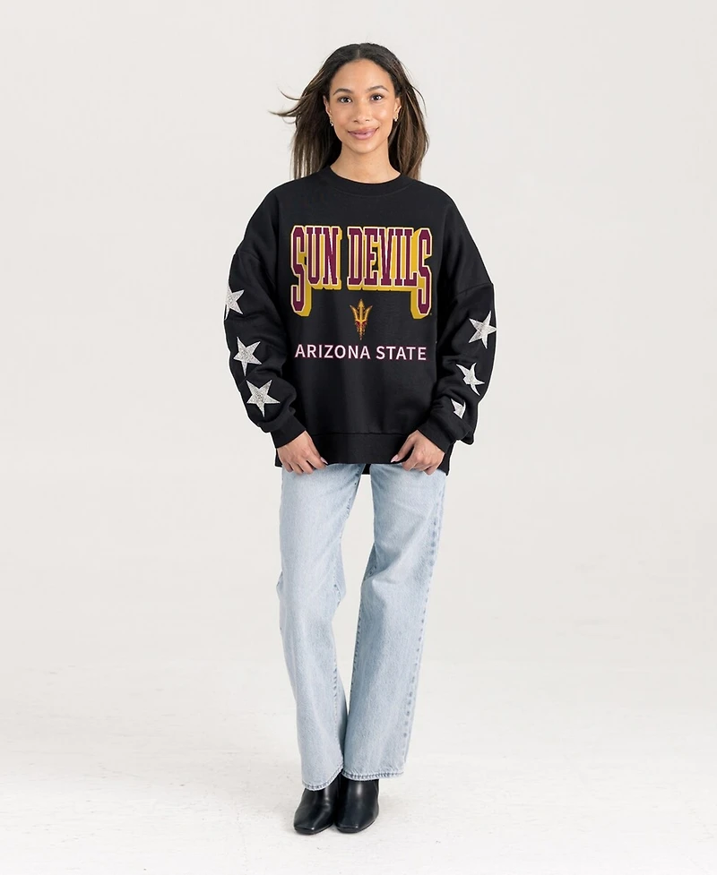 Gameday Couture Women's Black Arizona State Sun Devils Pure Victory Relaxed Rhinestone Pullover Sweatshirt