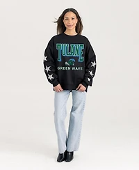 Gameday Couture Women's Black Tulane Green Wave Pure Victory Relaxed Rhinestone Pullover Sweatshirt